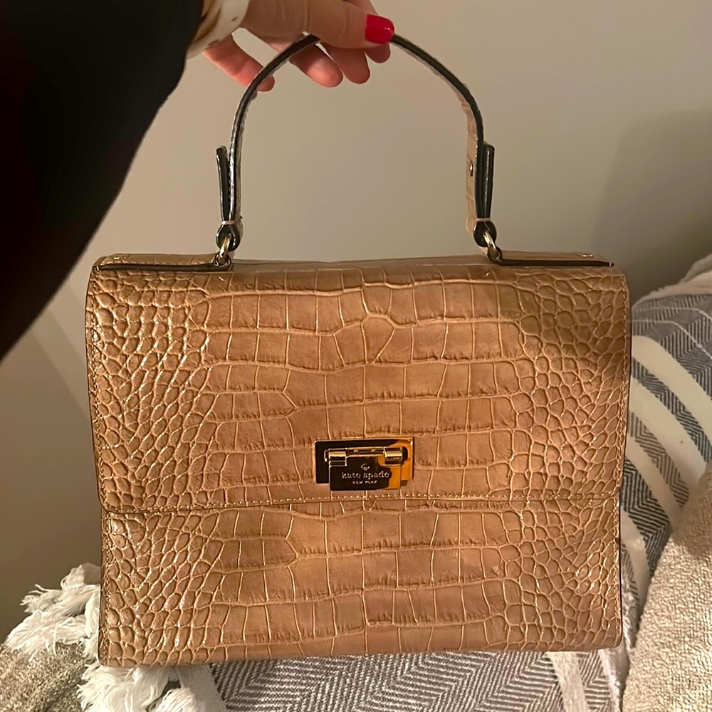 Kate Spade croc embossed top handle satchel